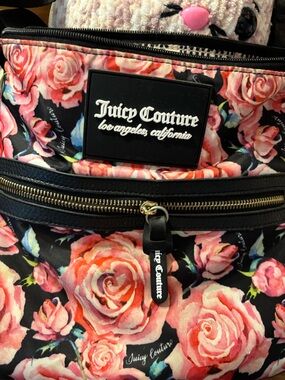 Juicy Couture Black Backpack with Pink Rose Print